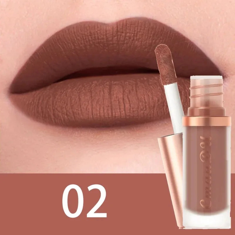12 Colors Matte Velvet Lip Glaze Waterproof Liquid Lipstick Nude Brown Moisturizing Long Lasting Non-stick Cup Lip Gloss Makeup