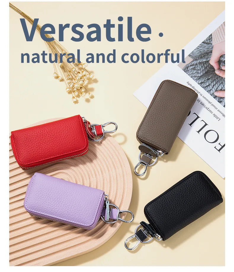 Key Case Multifunctional Zipper Men's Household Key Case Universal Car Keybag Women Leather Organizer Keychain Wallet 10 Color