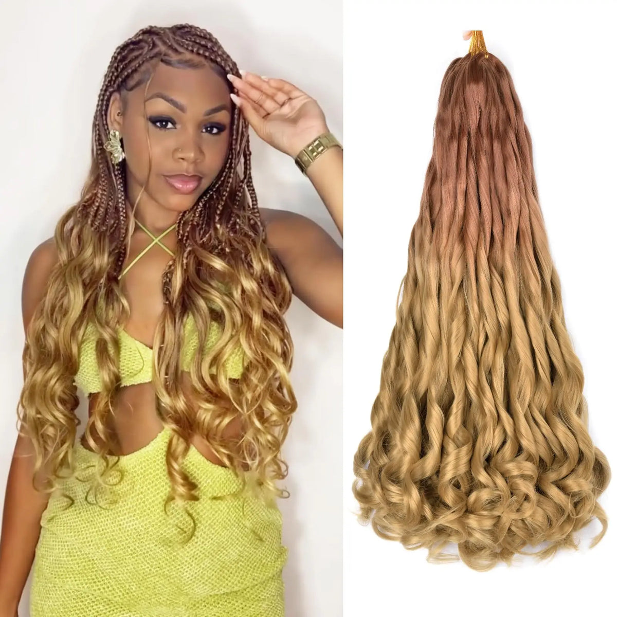 French Curly Braiding Hair 22Inch Synthetic Curly Braiding Hair Pre Stretched Loose Wavy Curl Braiding Hair Extensions For Women