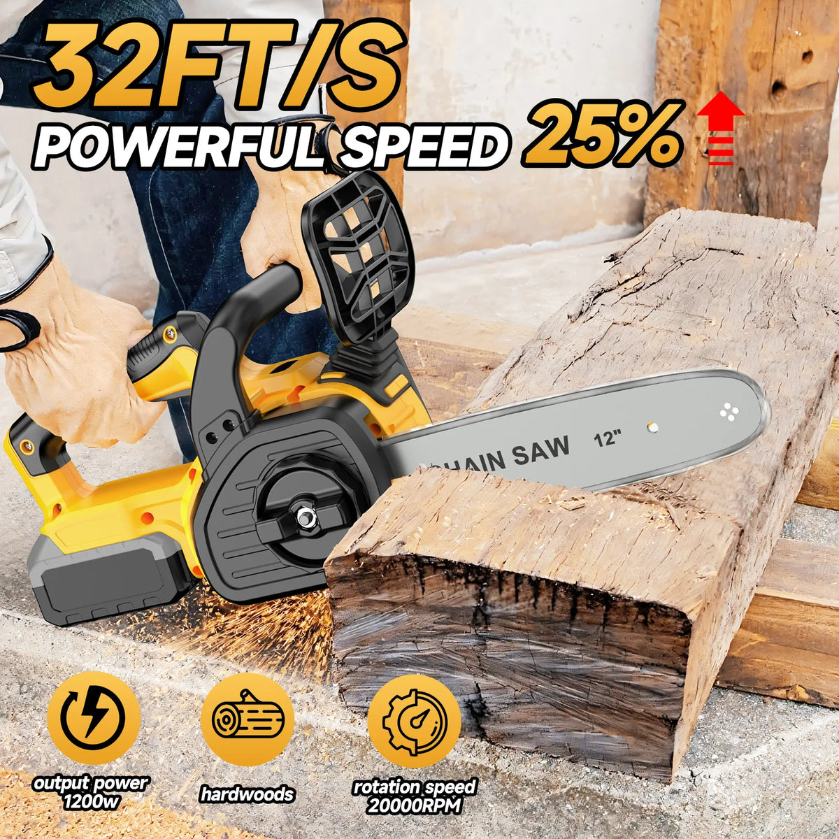 12 Inch Brushless Cordless Handheld Chainsaw Electric Chain Saw With Oiler Graden Pruning Saw Power Tools Compatible with Dewalt