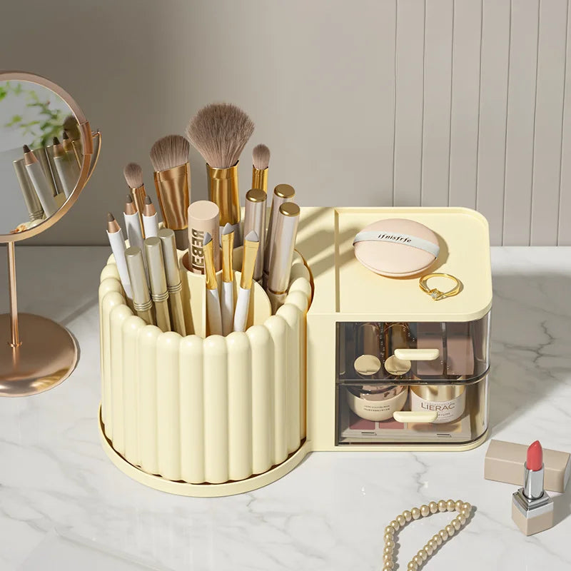 360 Rotating Makeup Desktop Cosmetic Storage Box Organizer Large Capacity for Bathroom Portable Lipstick Makeup Brush Pen Holder
