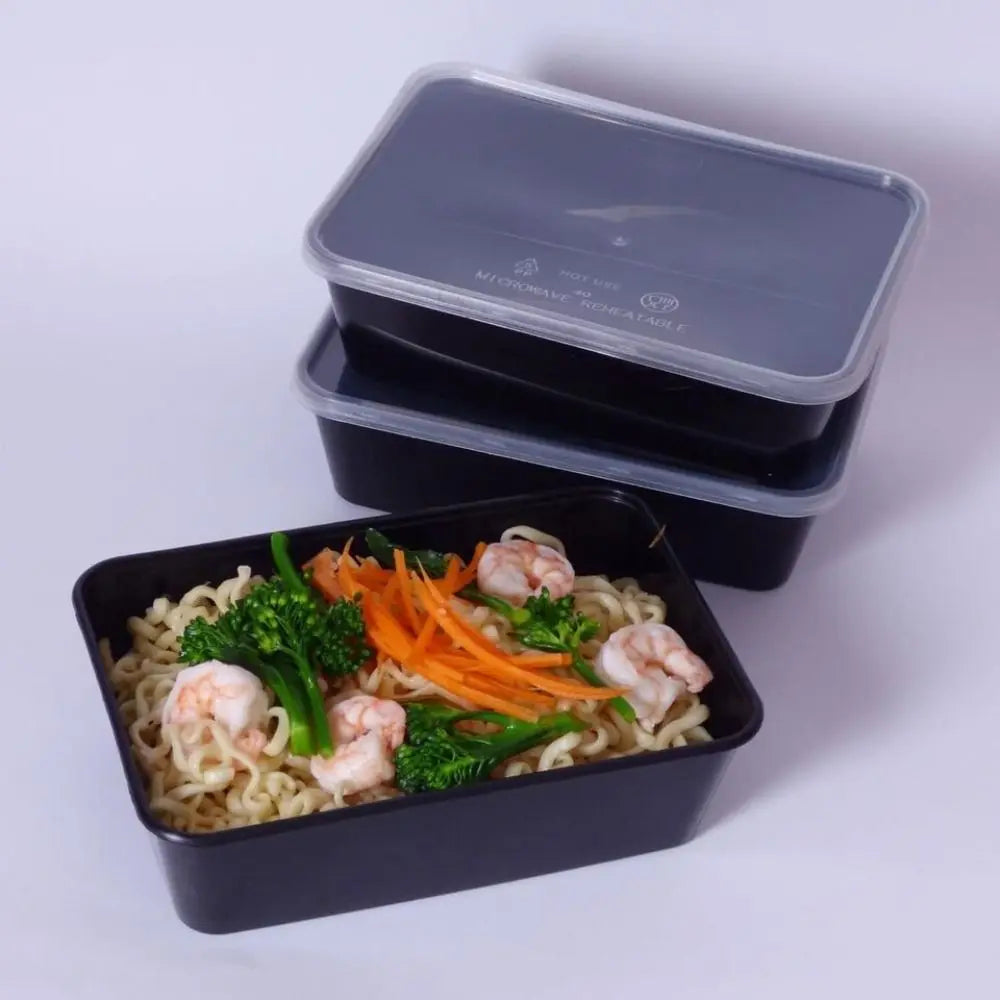 5Pcs/set Plastic Disposable Food Containers Useful with Lid Large Capacity Lunch Box Black Leakproof Fridge Storage Boxes