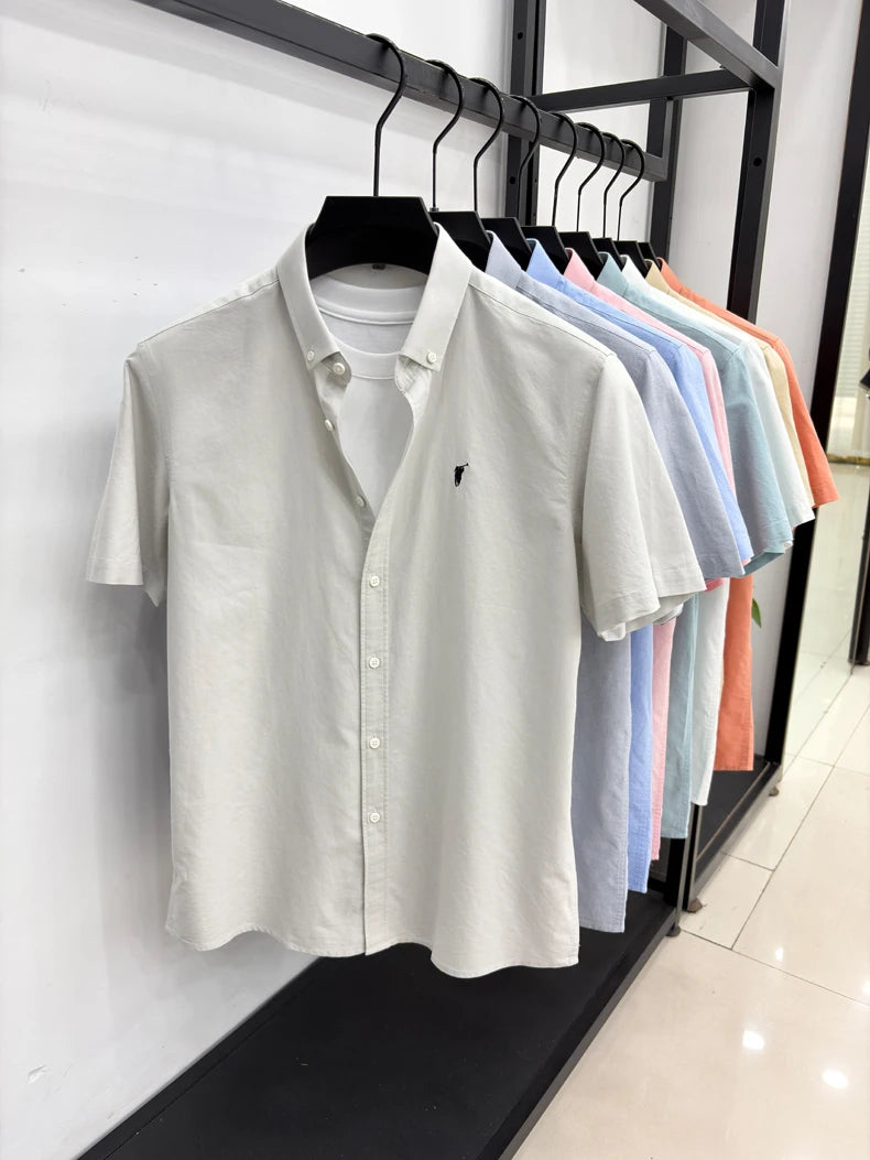 100% cotton short sleeve shirt summer classic solid color luxury brand Paul embroidery fashion business golf casual men's wear