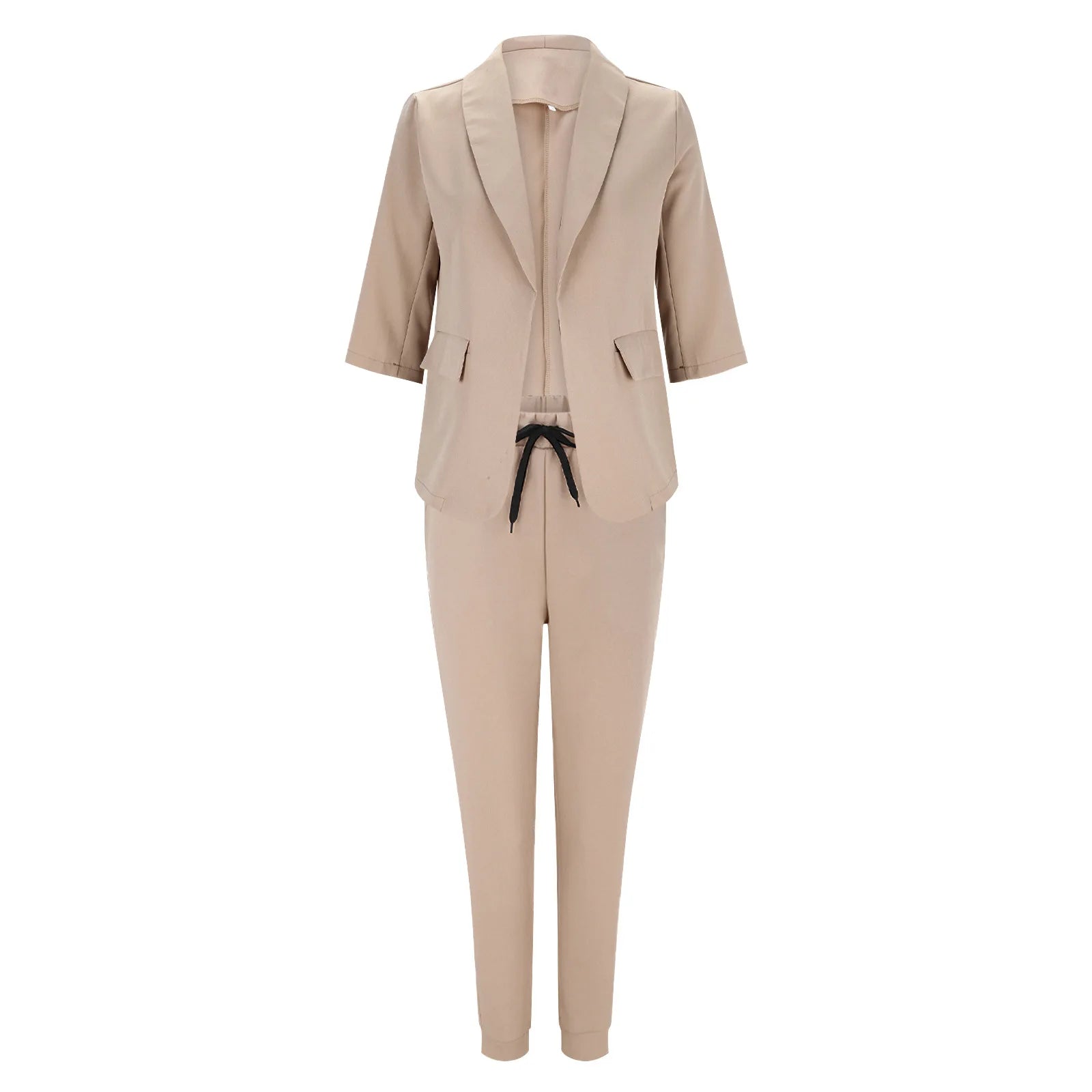 2024 Women's Two Piece Pant Suit Set Outfits Spring Autumn Turn Down Print Blazer Coat Drawstring Pants Suit Women Casual Sets