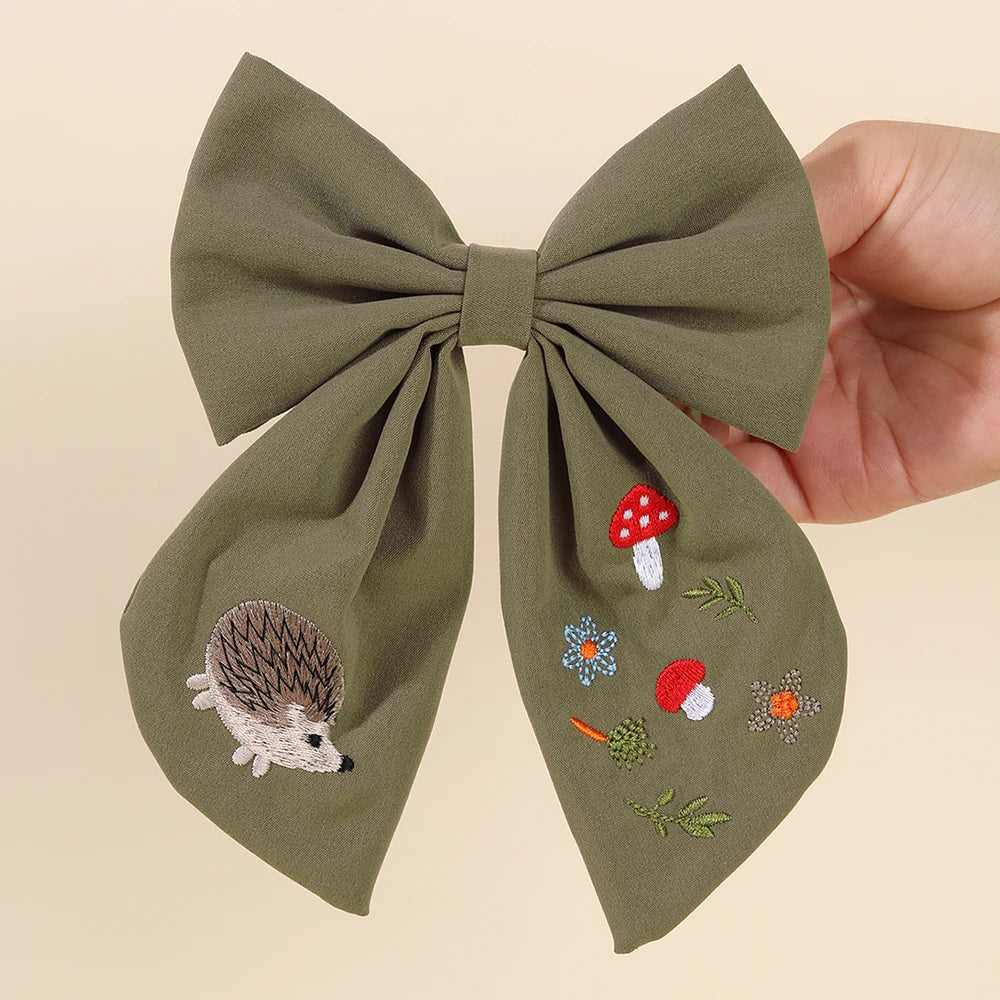 Cartoon Hedgehog Bow Hair Clip For Girls Elegant Handmade Flower Fox Embroidery Hairpins  New Trendy Headwear Hair Accessories