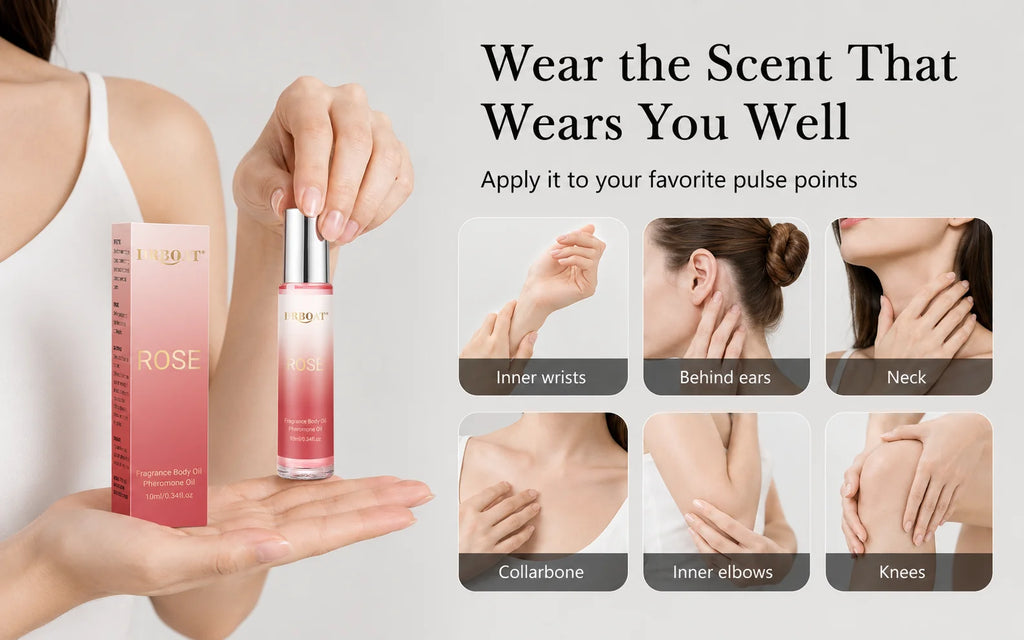 10ML Roll‑On Women Body Perfume Oil, Portable Floral Oriental Fruity Fragrance Body Oil, Juicy Peach Rose Scent for Dating