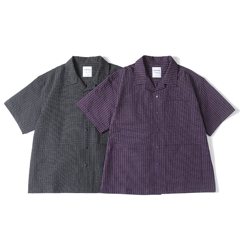 Summer Outdoor Shirt Men Short Sleeve Summer Streetwear Cleanfit Fashion Loose Casual Oversize Plaid Blouse Hawaiian Shirts