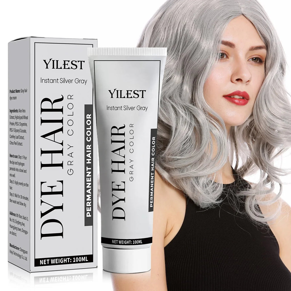 Smoky Silver Grey Hair Dye Cream 100ml - Quick Coloring, Long-Lasting & No Damage DIY Styling for Professional Look.