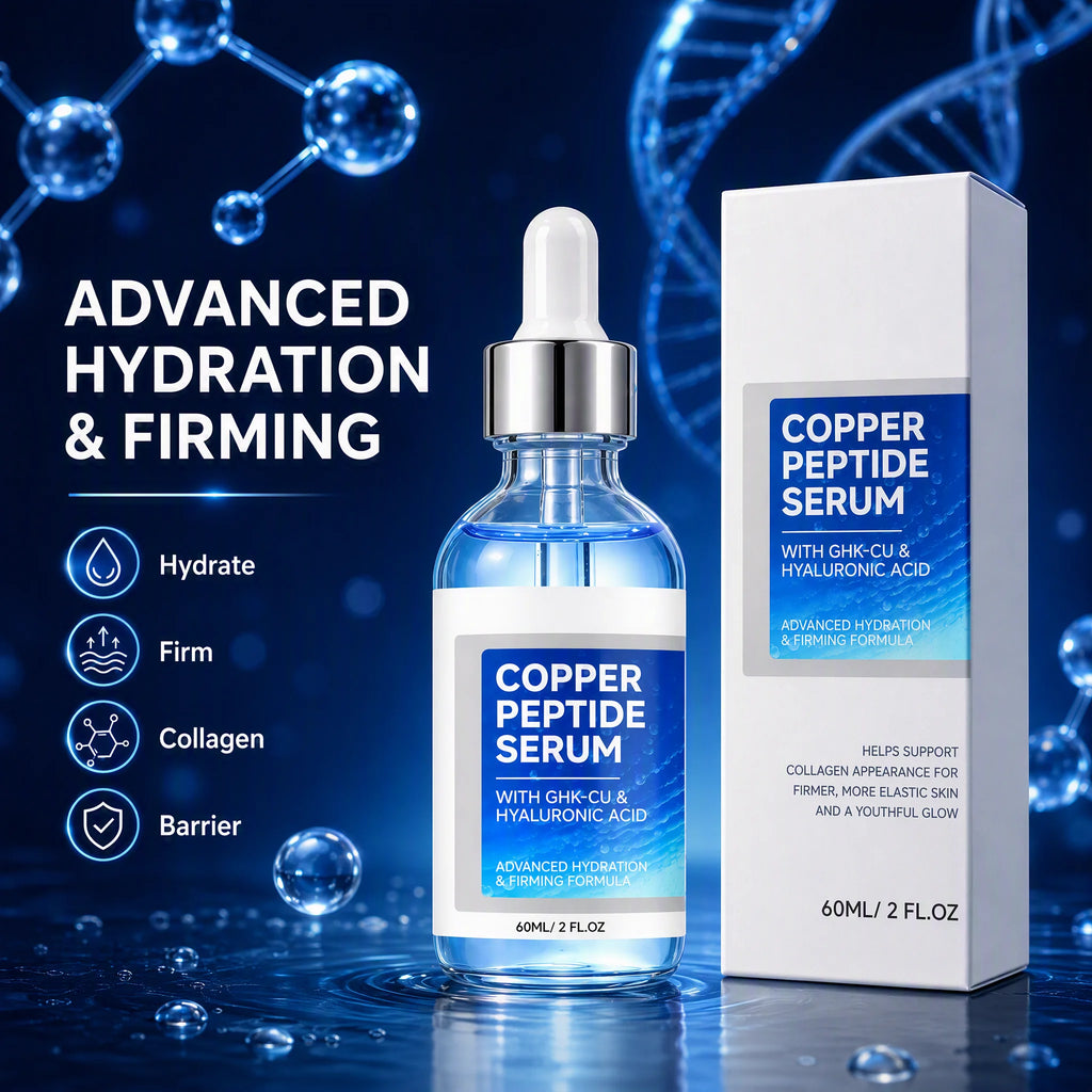 Copper Peptide Face Serum with Hyaluronic Acid & Niacinamide, GHK-Cu Hydrating Serum for Firm, Smooth & Glowing Skin 60ml