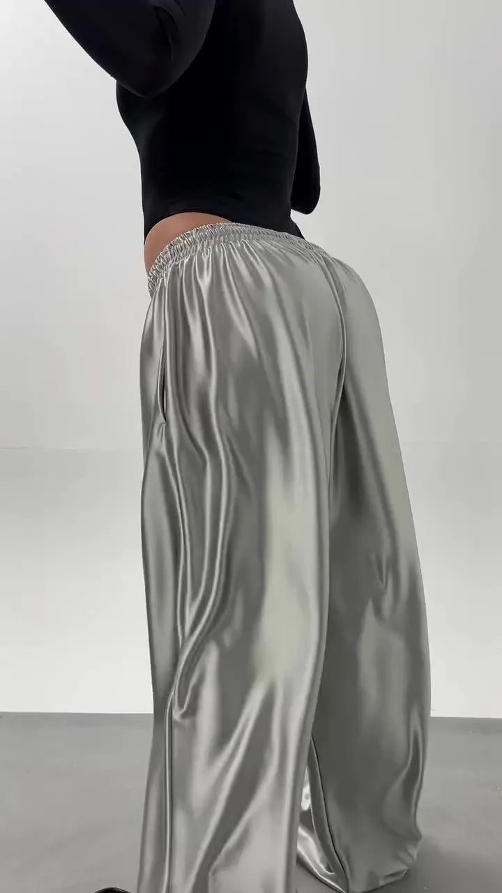 Women's Drawstring Wide Leg Pants Casual Floor-Length Trousers Spring Summer New Fashionable Comfortable Fit