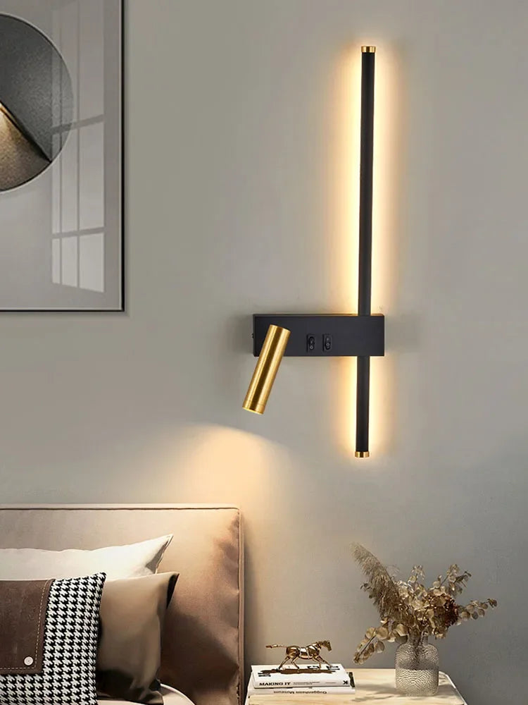 Reading and switching simple wall lamp bedroom bedside lamp Nordic 2023 master bedroom line background wall lamp