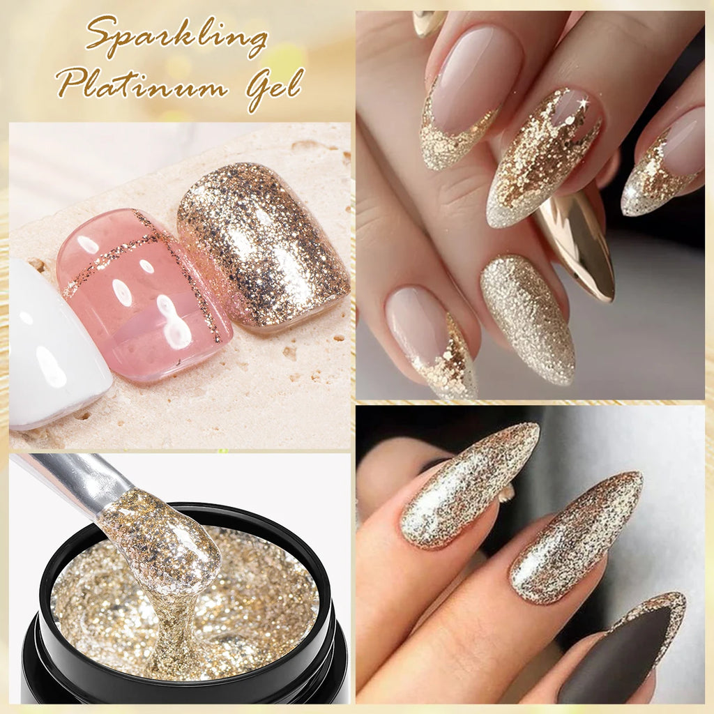 FOUR LILY 8ml Pink Glitter Sequins Gel Nail Polish Shiny Sparkling Platinum Semi Permanant Soak Off Nail Art Varnish Manicure