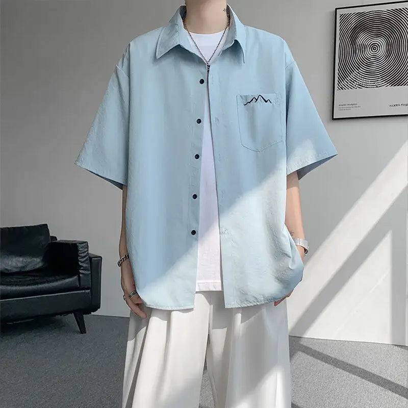 LEGIBLE Spring Summer Solid Shirts Men Casual Oversized Three Quarter Shirts Male Loose Fit Shirt for Man