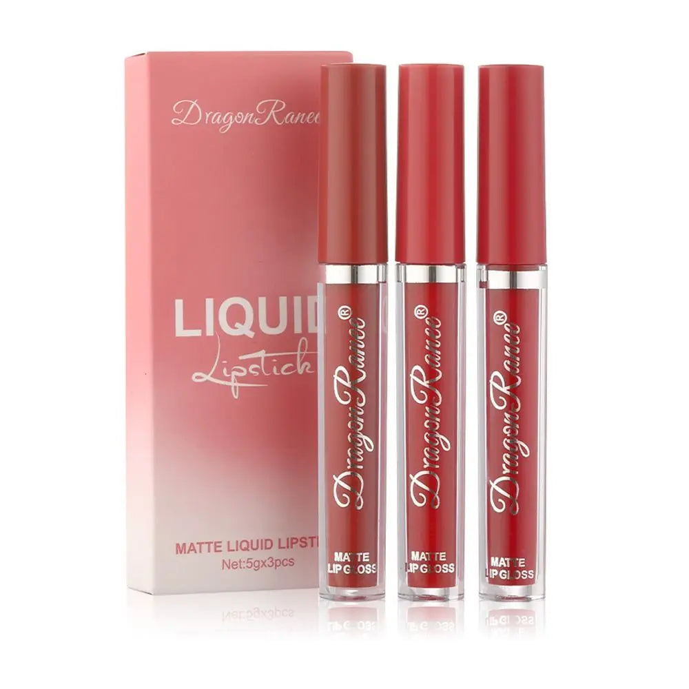 3pcs High Quality Waterproof Daily Style Lip Gloss Velvet Lip Glaze Matte Gloss Lipsticks Womens Lipstick