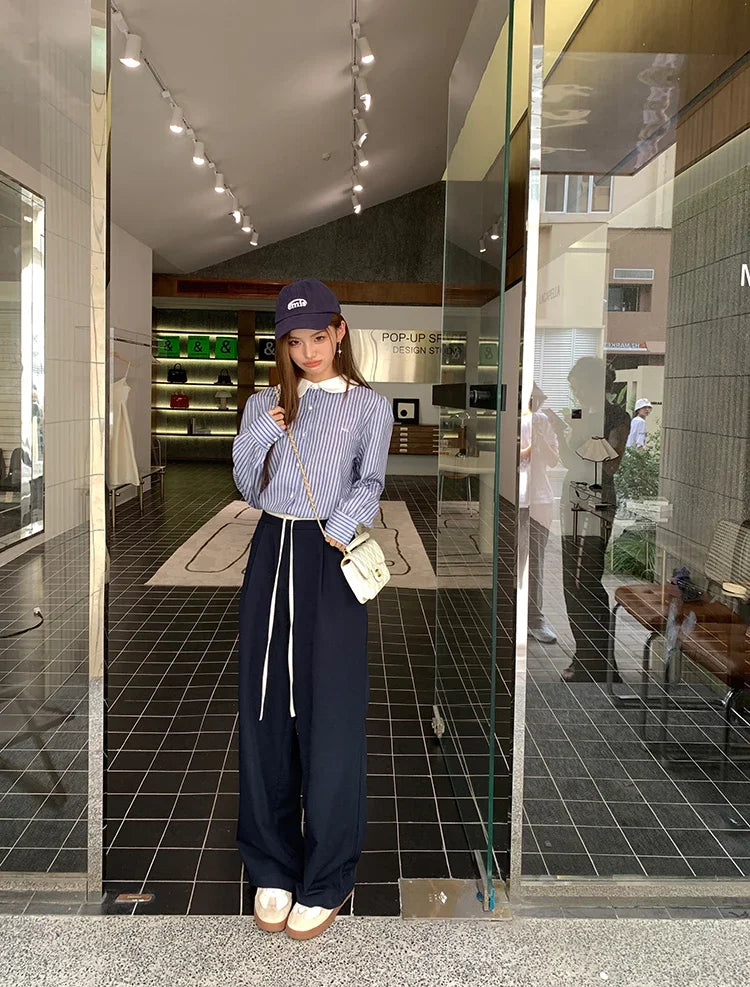 Elastic Waist Drawstring Loose Slim Casual Versatile Trousers 2026 Autumn New High Waist Women Wide Leg Suit Pants