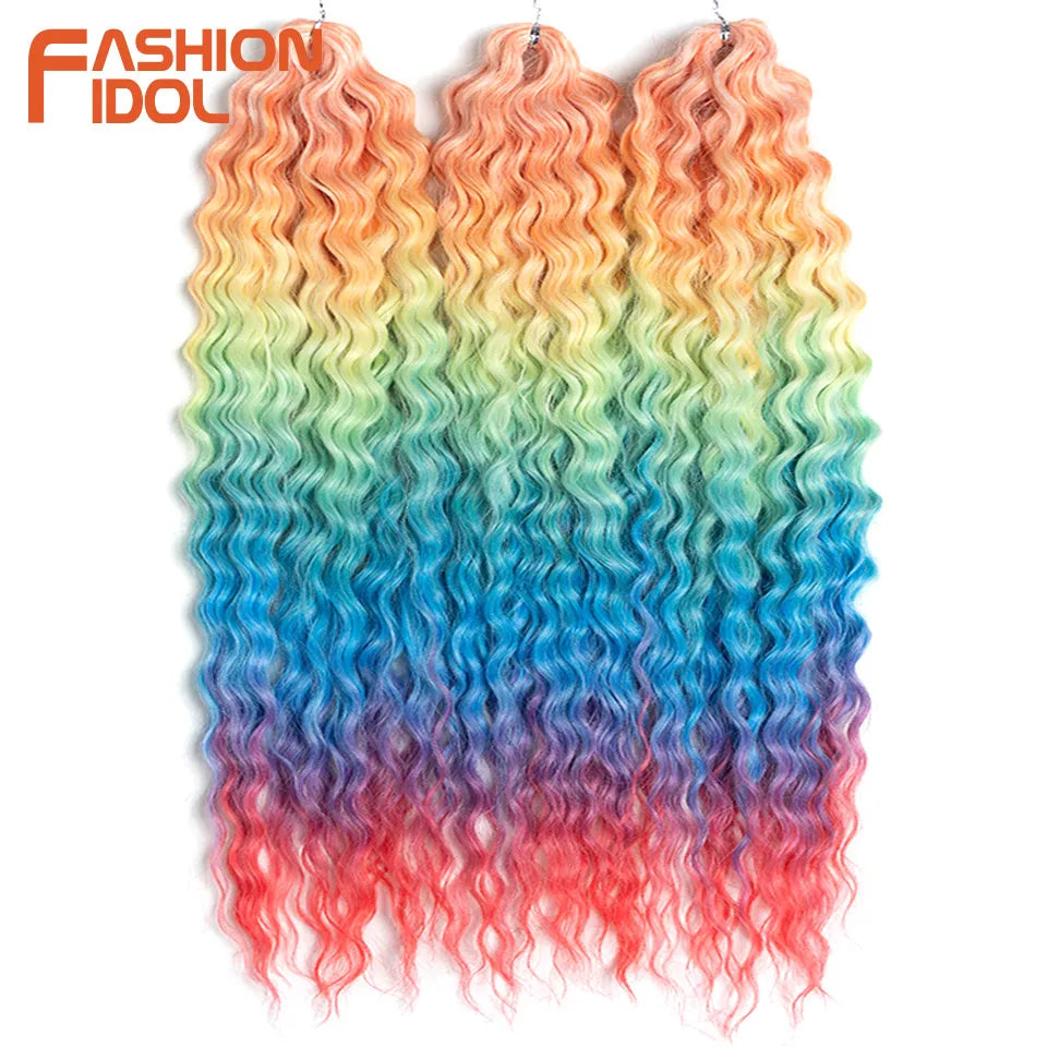 FASHION IDOL 24 Inch 300g Ariel Hair Synthetic Crochet Curly Hair Water Wave Braid Hair Ombre Blonde Braiding Hair Extensions