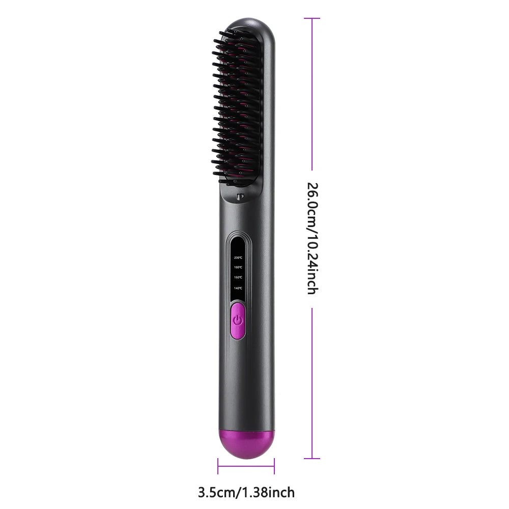 Cordless Hair Straightener 4 Temp LCD Display Anti-scald Hair Straightening Brush Portable Rechargeable Hair Styler Travel Women