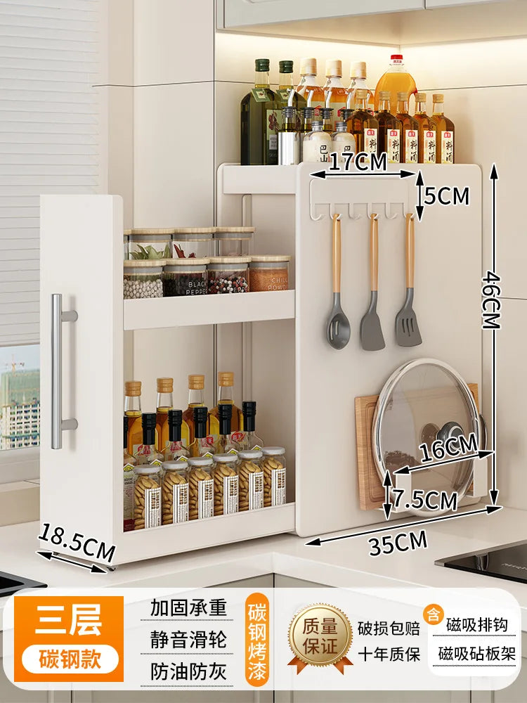 Narrow Kitchen Countertop Pull-Out Spice Rack Organizer Space Saving Shelf with 16 Magnetic Accessories Included