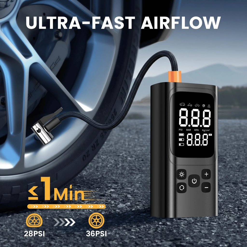 Portable Tire Inflator Air Compressor Electric Air Pump with Digital Pressure Display for Car Bike Motorcycle Ball Inflatables Compact Air Compressor for Home Travel Emergency Use