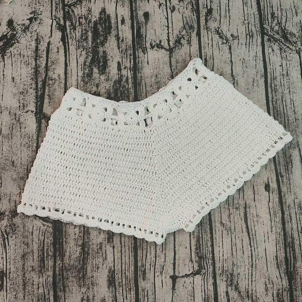 Handmade Attractive Women Openwork Crochet Shorts Stretch Waist Casual Beach Bandage Hot Pants