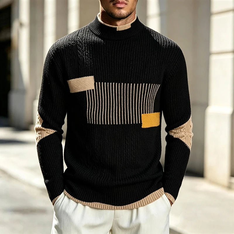 Vintage Print Pattern Knit Sweater Shirts Mens 2026 Autumn Outdoor Long Sleeve Shirt Daily Casual O Neck Knitting Tops Men