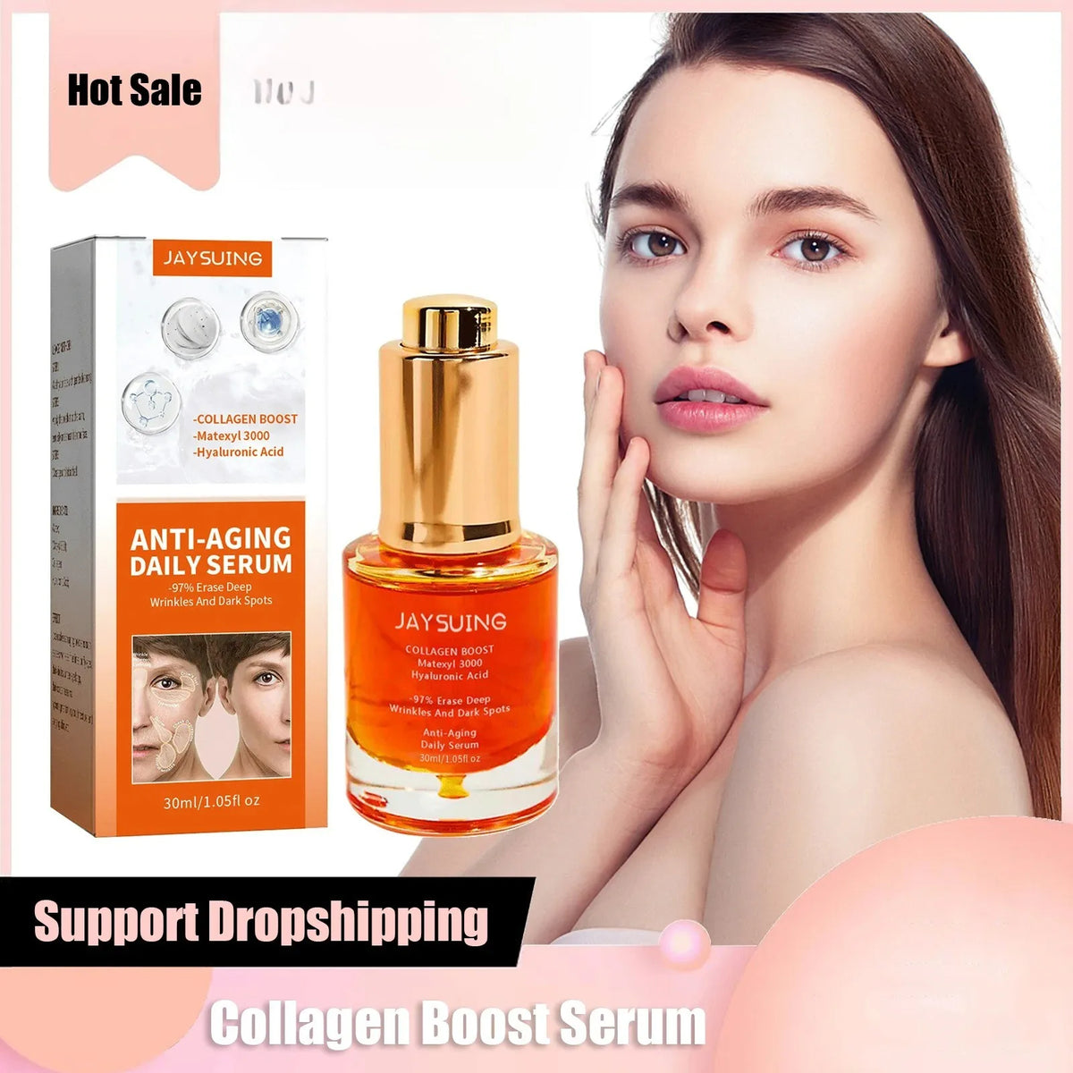Deep Anti Wrinkle Serum Dark Spo-t Corrector for Face Fade Fine Lines Lifting Firming Wh-itening Collagen Boost Anti Aging Serum