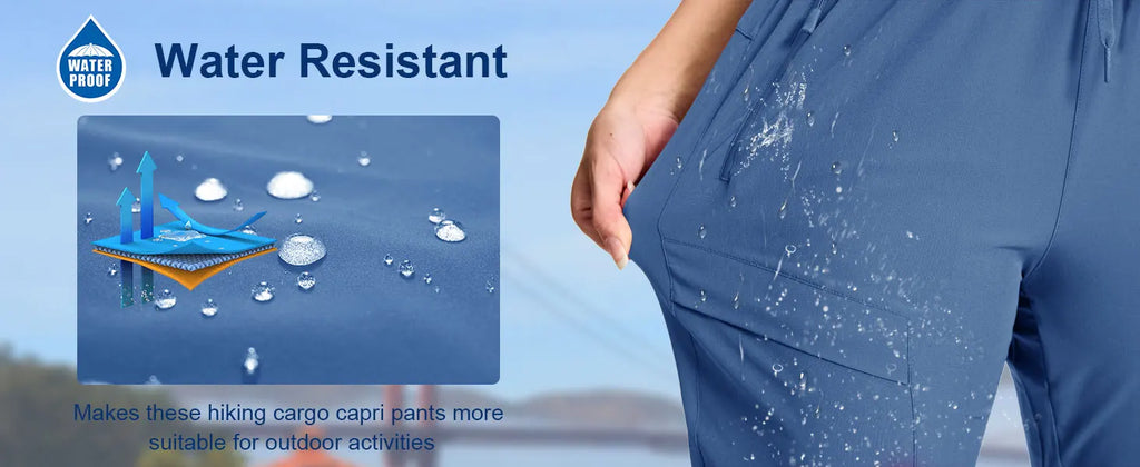 TACVASEN UPF50+ Quick Dry Capri Pants Womens Summer Hiking Cargo Pants 5 Pockets Waterproof Sun UV Protection Knee Length Shorts
