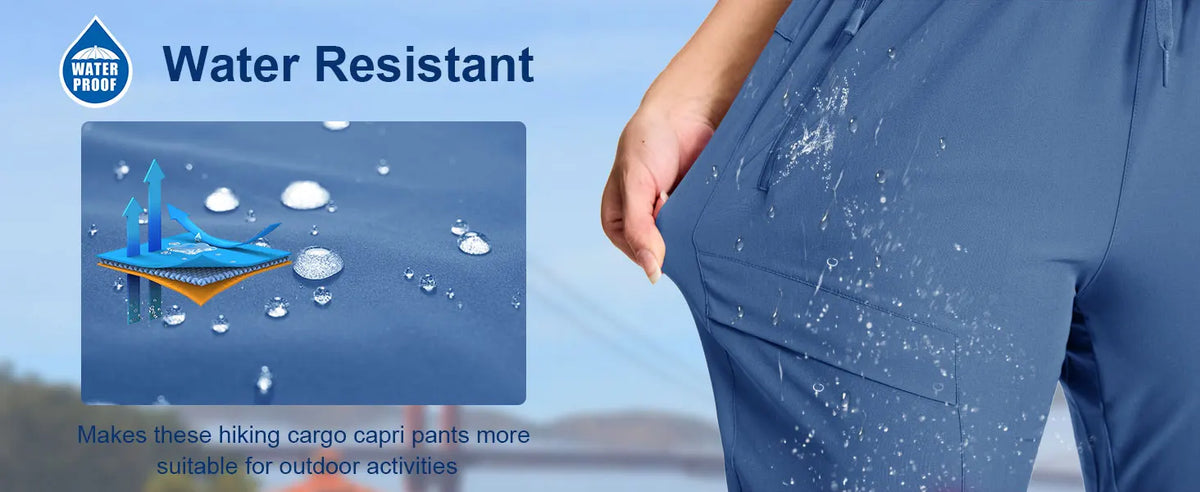 TACVASEN UPF50+ Quick Dry Capri Pants Womens Summer Hiking Cargo Pants 5 Pockets Waterproof Sun UV Protection Knee Length Shorts