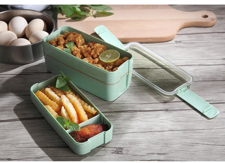 Kitchen 900ml Microwave Lunch Box Wheat Straw Dinnerware Food Storage Container Children Kids School Office Portable Bento Box