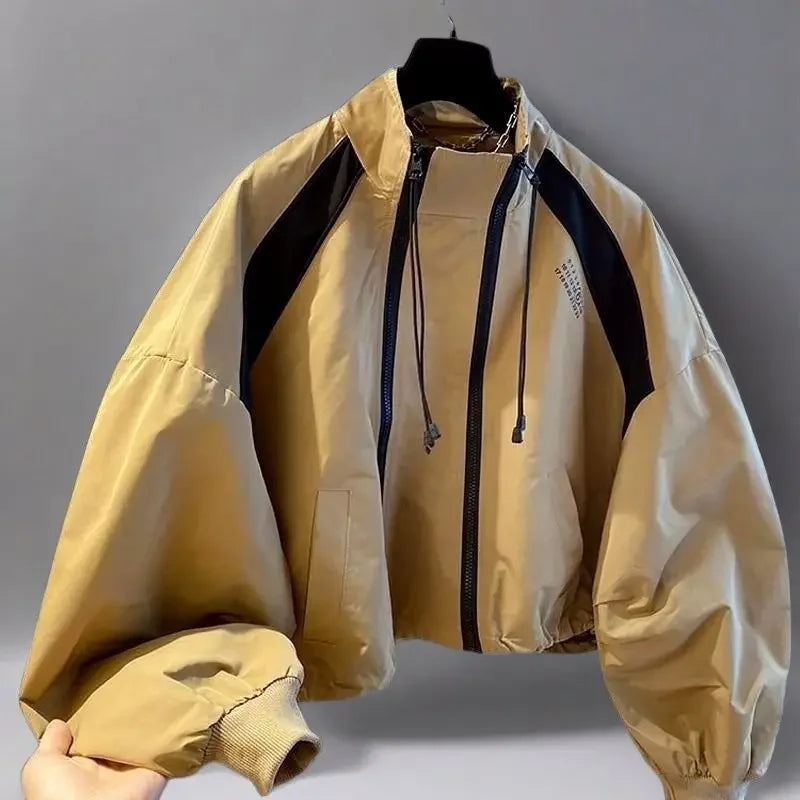 Spring and Autumn Short Jacket Jacket Top Zipper Design Niche Loose Casual Stand Collar Windbreaker Jacket
