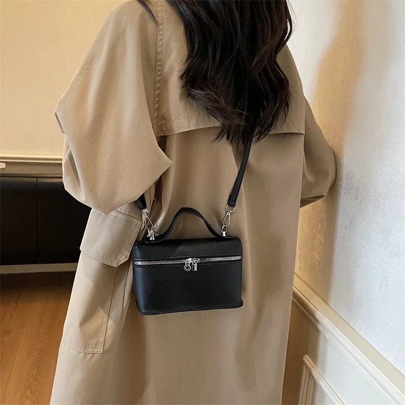 Minimalist Trend Solid Color Box Bag Litchi Pattern Portable Carrying Crossbody Bag Daily Commuting Versatile Square Bag