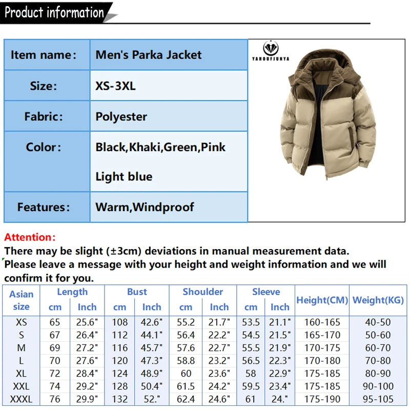 Autumn Winter Men Outdoor Removable Hooded Windbreak Jacket Coats Men Warm Outwear Casual Fashion Solid Parkas Jacket Male Tops