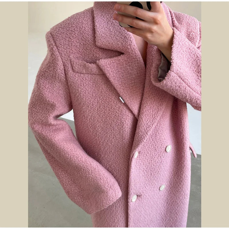 Women's Long Overcoats Lapel Full Sleeve Oversized Woolen Coats Autumn Female Double Breasted Solid Loose Jackets New Outerwears