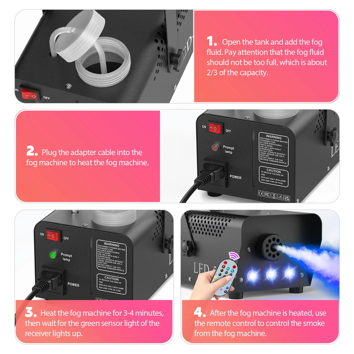 Fieryzeal 500W Smoke Machine Wireless Control Fog Machine RGB LED Stage Lighting Effect Professional Stage Fogger for Halloween