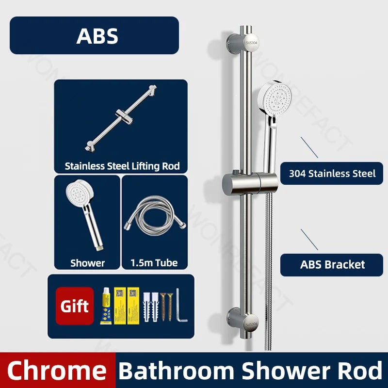 Bathroom Shower Seat Holder Rod Rail Wall Mounted Shower Slide Bar Adjustable Handheld Shower Bracket 304 Stainless Steel
