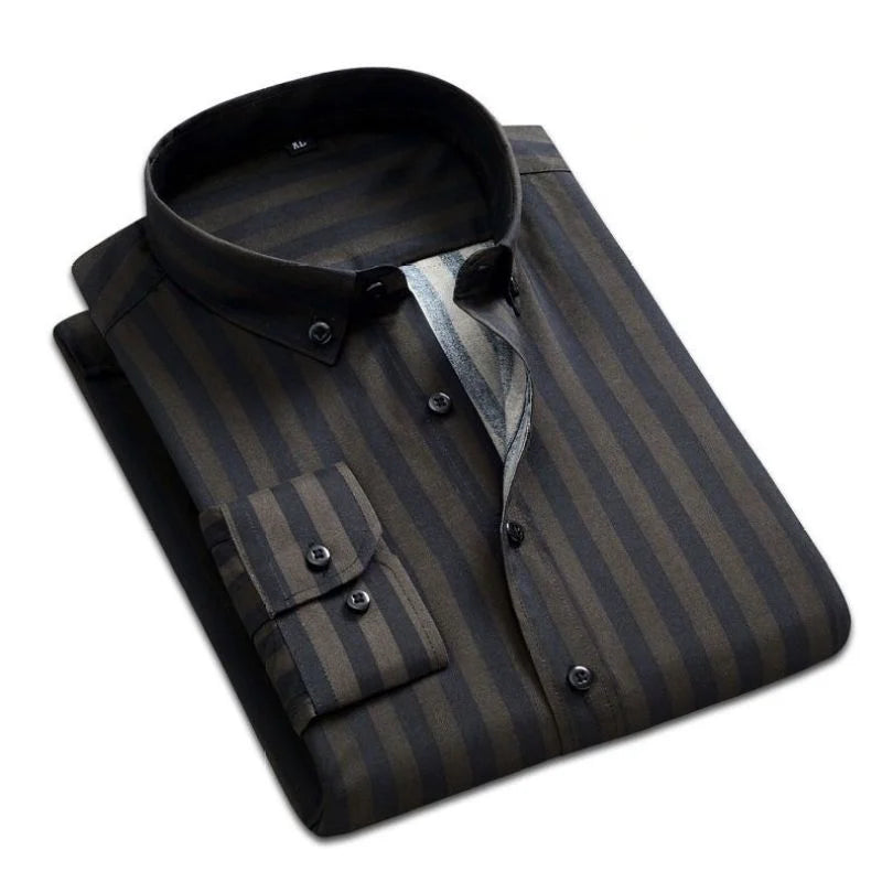 2024 Spring and Autumn Fashion Trend Casual Business Minimalist Buckle Neck Stripe Print Slim Fit Oversize Long Sleeved Shirt