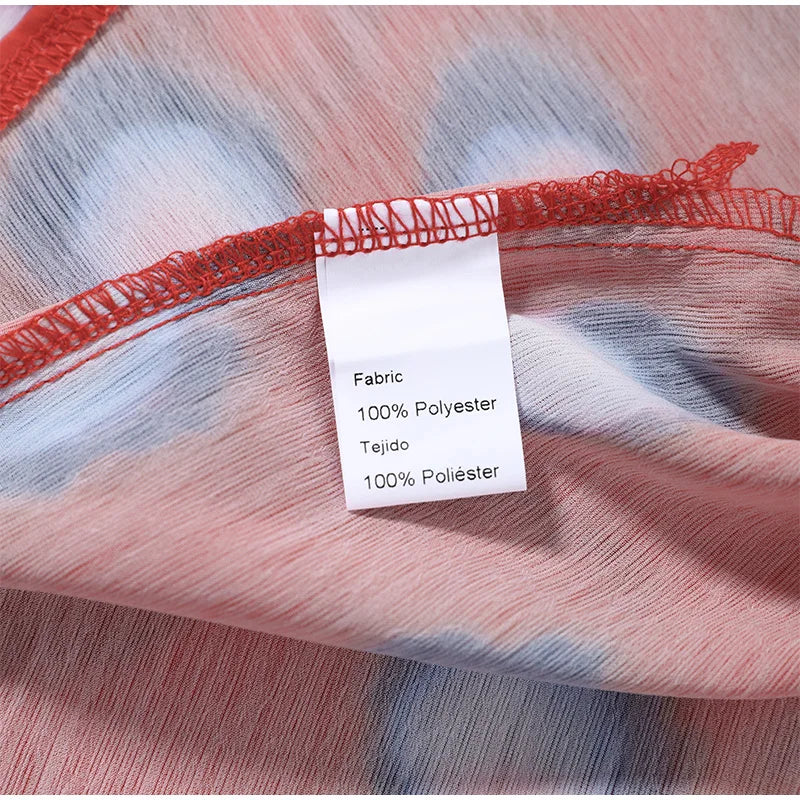 Beach Vacation Printed Shirt Pant Set Women Red See Through Lapel Full Sleeve Button Shirts Pants Suit 2026 Summer Casual Outfit