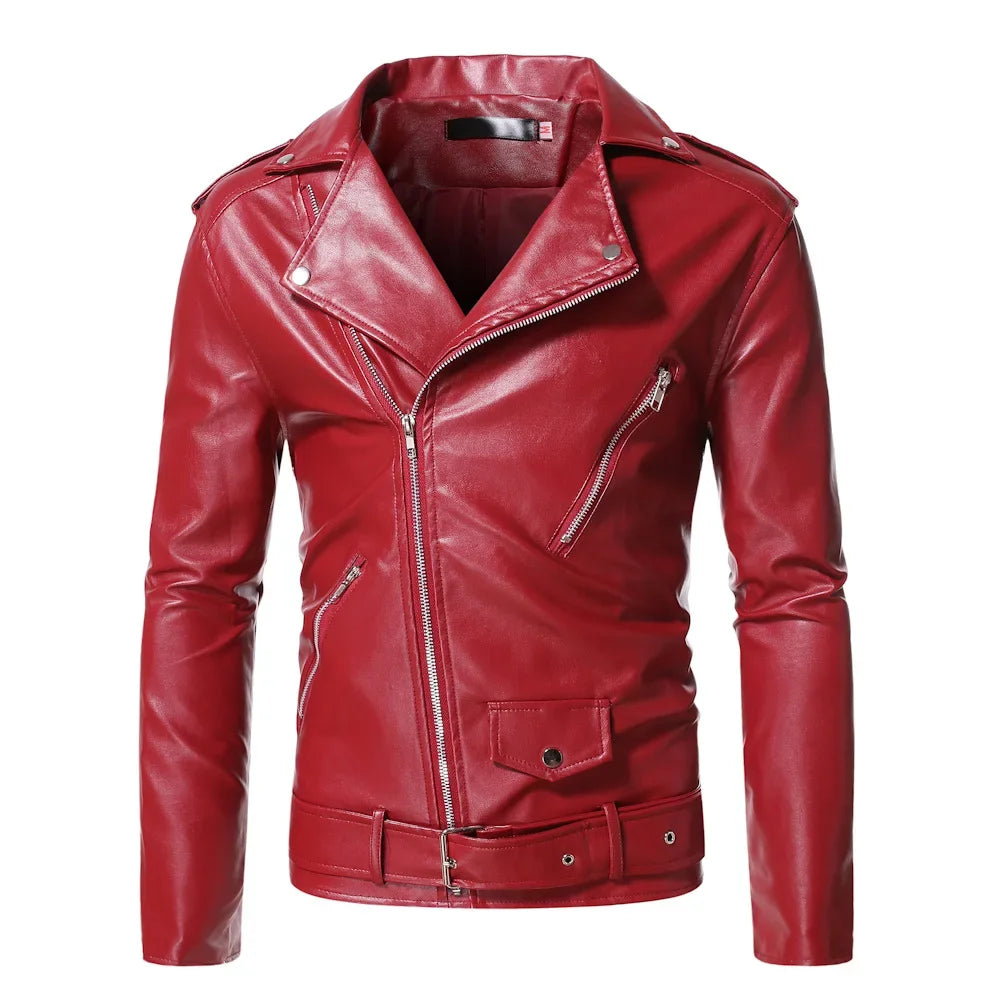 2023 Men's Autumn and Winter Lapel Leather Jacket Business Casual Oblique Zipper PU Leather Motorcycle Leather Jacket