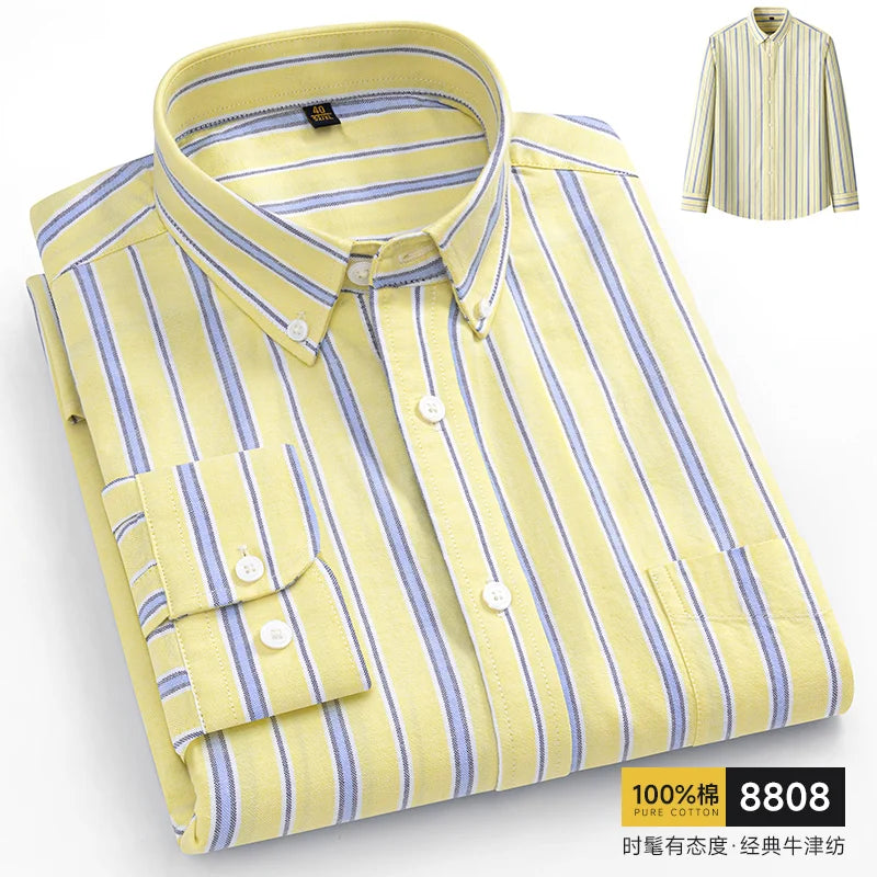 Men's Oxford Pattern Shirt Long Sleeve Big Size S-11XL Cotton Slim Fit Business Casual Traditional Shirts Easy Care Comfort
