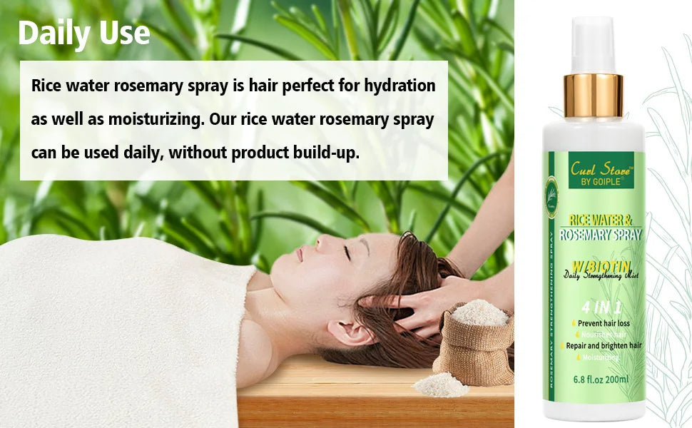 Goiple Rice Water and Rosemary Spray for Strengthening Hair Essential Oils Infused with Biotin Scalp Treatment Mist for  Damaged