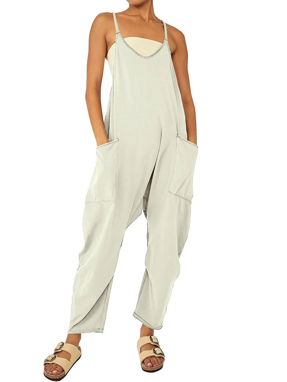 Women Casual Spaghetti Strap Sleeveless Jumpsuit Vintage Harajuku Wide Leg Loose Pants Summer Solid Oversize Overalls Rompers
