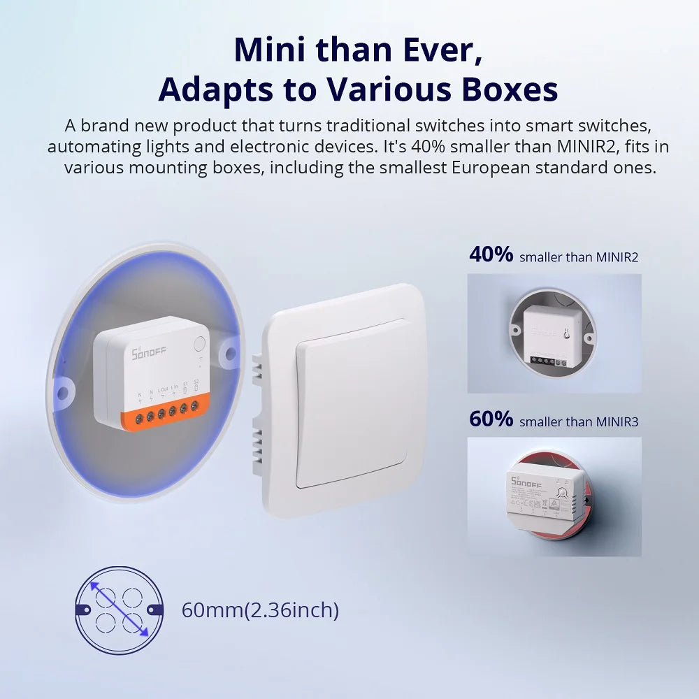 SONOFF Mini R4 Extreme Wifi Smart Switch External Switch Control Detach Relay Smart Home DIY Light Switch Via EWelink APP Alexa