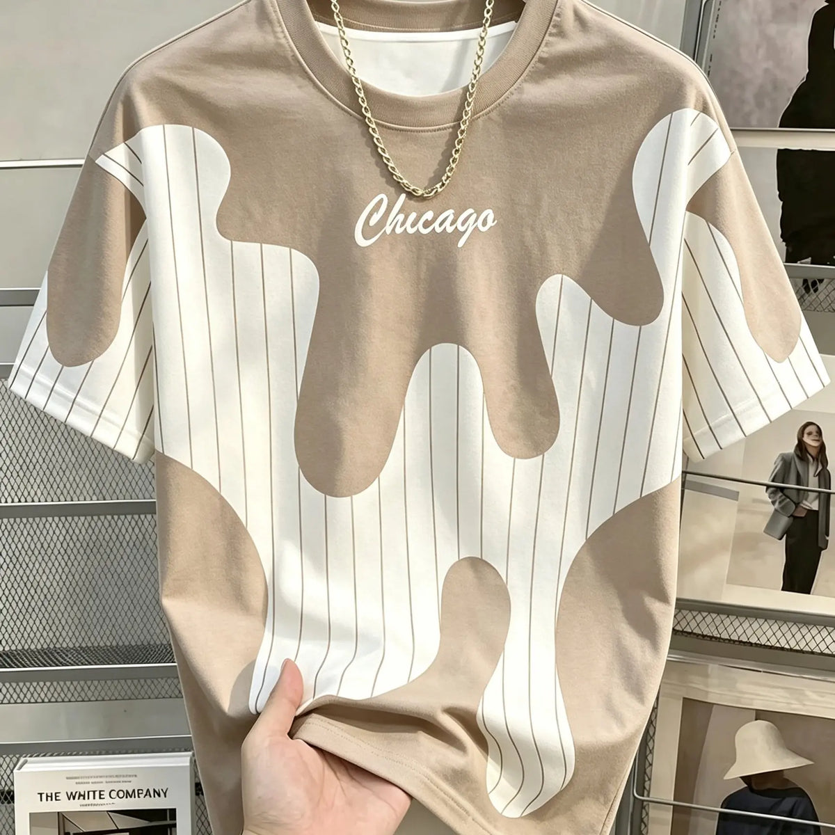 Men Mesh Sports T‑Shirt Abstract Patchwork Print O‑Neck Short Sleeve Loose Breathable Summer Casual Top
