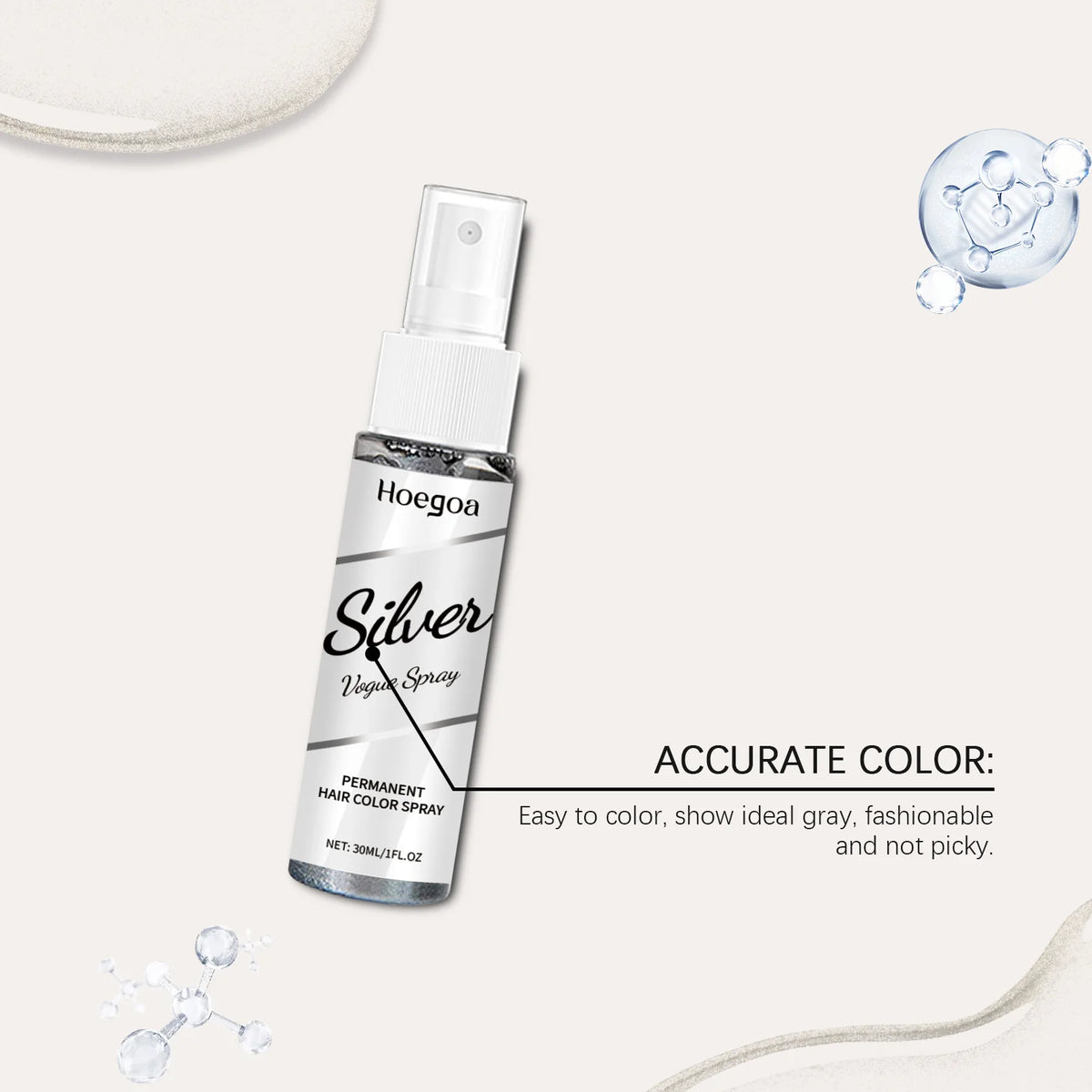 Silver Hair Spray Metallic Texture Hairstyle Customization Long Lasting Color Even Coloring Plant Formula Antioxidant Hair Dye