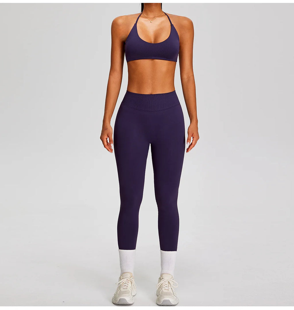PMW Women Seamless Yoga Set Outdoor Cycling Running Sports Set High Elasticity Lifting Buttocks Quick-Drying Yoga Clothes