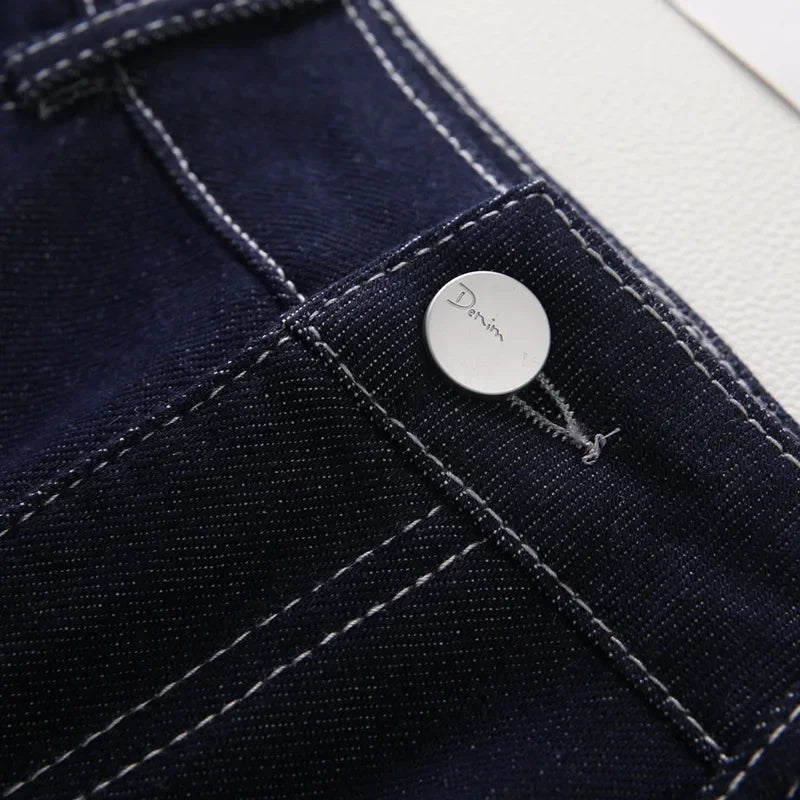 Dark Blue Denim Mid-Calf Skirts For Women 2025 New Spring and Summer Casual Loose Streetwear Office Lady Chic Long Skirts