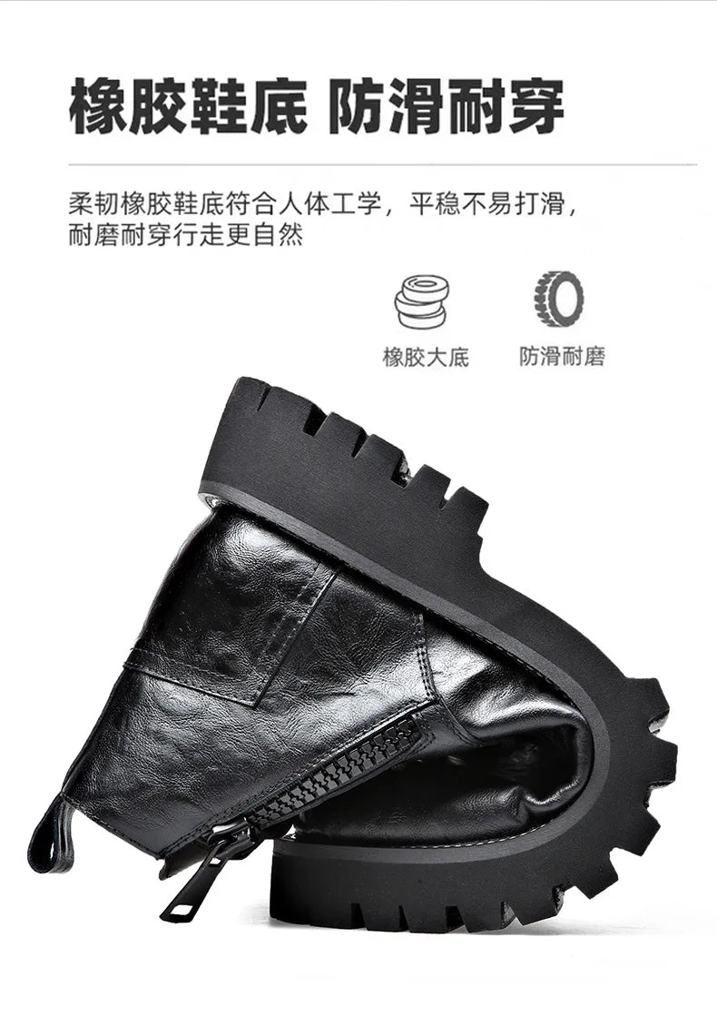 2025 autumn and winter boots men's British style versatile high top leather shoes workwear snow leather boots men's short boots