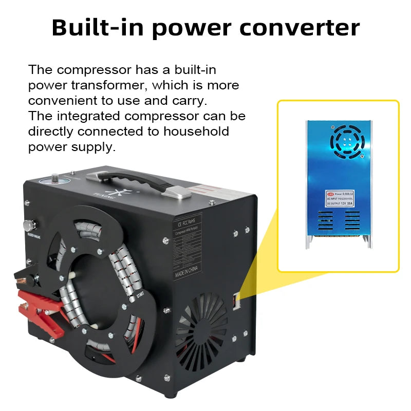 TUXING TXES062 4500Psi Portable PCP Air Compressor 300Bar High Pressure Auto-stop Compressor with 12v car power supply for Rifle