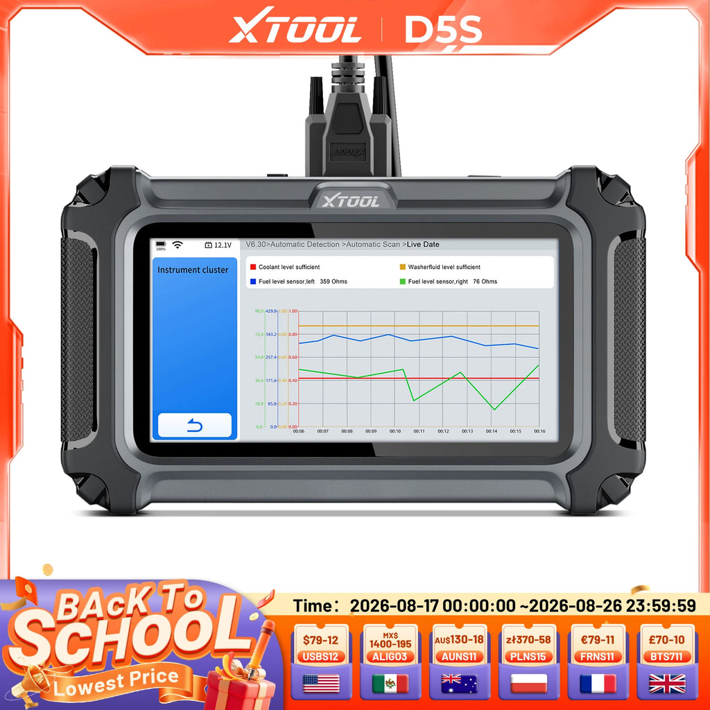 XTOOL D5S Car Diagnostic Tool 5 System Automatic OBD2 Scanner 4-IN-1 Live Data with 16+ Reset Functions with CANFD FCA Protocol Lifetime Free Update