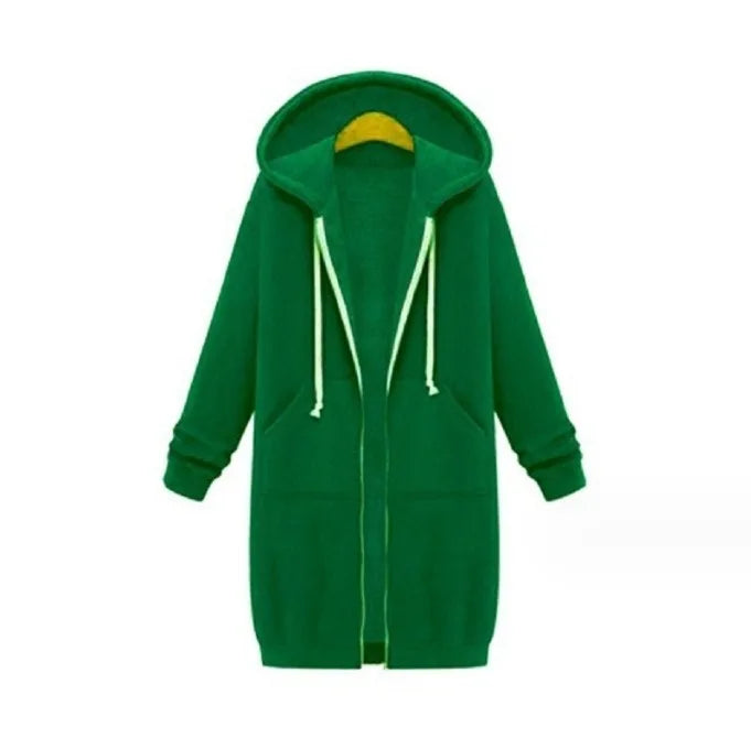 Autumn Winter Women's Hooded Long Sleeve Mid-Length Sweatshirt Fleece Jacket Comfortable Casual Style Polyester Fabric
